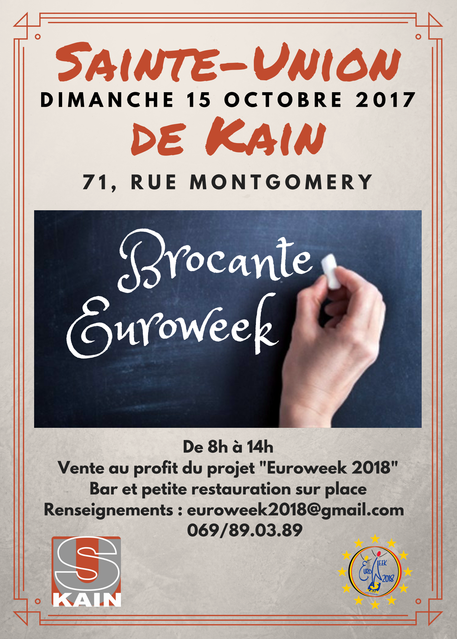 15 OCTOBRE – grande brocante au profit d’EUROWEEK 2018